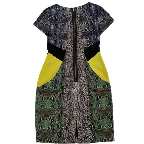BCBGMaxAzria Women’s Chloe Snakeskin Keyhole Multicolor Short Shift Dress XS - Picture 2 of 15